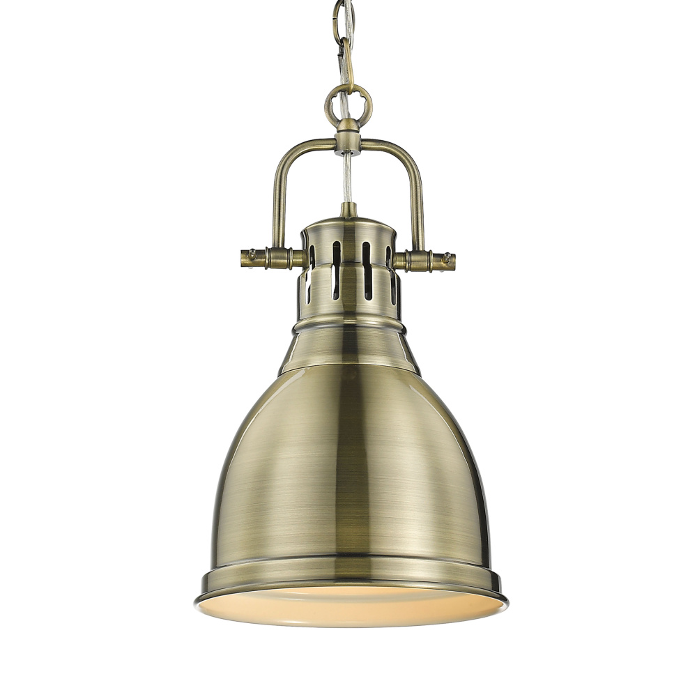 Yep by Golden Lighting Duncan 1-light 9in Chain Hung Pendant in Aged Brass